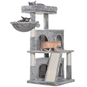 lot 6243 image: Hey-bro 41.34 inches Cat Tree with Scratching Board, 2 Luxury Condos