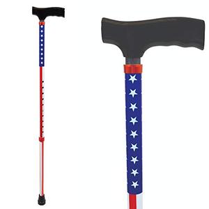 lot 6264 image: Carex USA Flag Derby Cane - American Flag Cane - Red, White, Blue Walking Cane, Height Adjustable