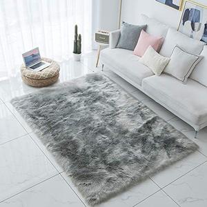 lot 6289 image: Carvapet Shaggy Soft Faux Sheepskin Fur Area Rugs&nbsp 8ft x 10ft, Grey