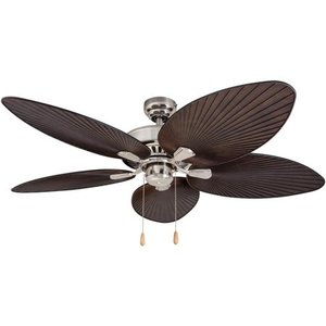 lot 6291 image: EcoSure Abaco Brushed Nickel 52-inch Ceiling Fan with Palm Leaf Blades and Remote Control- Retail$153.49