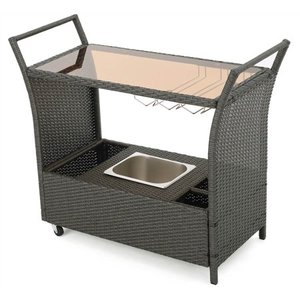 lot 6186 image: Bahama Outdoor Wicker Bar Cart with Glass Top by Christopher Knight Home- Retail$241.49