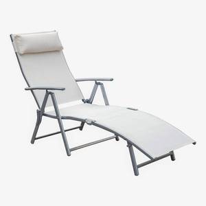 lot 6189 image: Outsunny Steel Fabric Outdoor Folding Chaise Lounge Chair Recliner with Portable Design & Adjustable Backrest - White- Retail$91.99