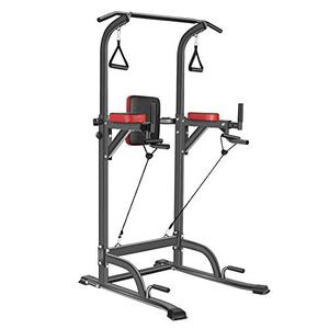 lot 6204 image: Bronze Times Power Tower Workout Dip Station Pull Up Bar Dip Stands Adjustable Height for Home Gym, 400LBS