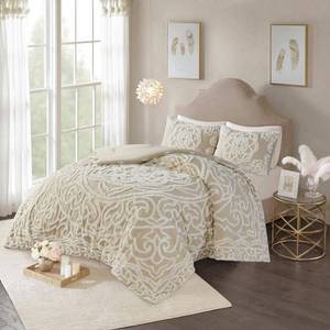 lot 6212 image: Madison Park Virginia Tufted Cotton Chenille Medallion Full Comforter Set- Retail$116.20