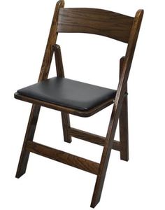 lot 6153 image: Kestell Oak Folding Chair with Vinyl Seat Cushion Mahogany Black