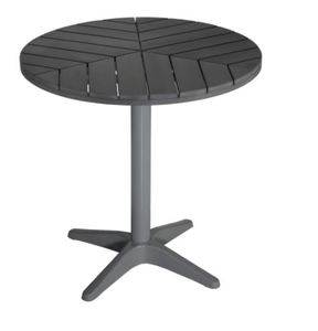 lot 6181 image: Apollo Silver Slate Grey Poly Wood Round Aluminum Outdoor Bistro Table by Havenside Home- Retail$199.49