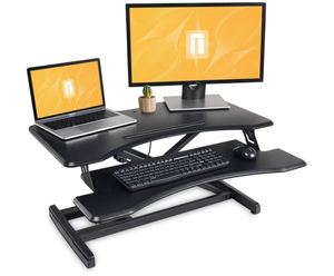 lot 6203 image: Standing Desk with Height Adjustable 32 inches Stand Up Black Desk Converter, Ergonomic Tabletop Workstation Riser Black