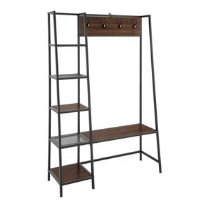 lot 5975 image: 72 Modern Industrial Hall Tree with Storage Shelving - Dark Walnut