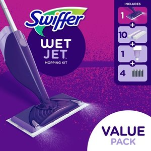 lot 5976 image: Swiffer WetJet Mop Starter Kit (1 Mop, 10 Mop Pads, 1 Floor Cleaning Solution)