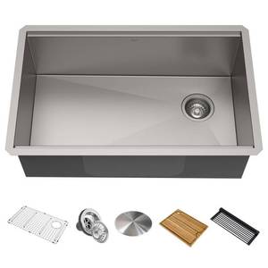 lot 6019 image: KRAUS Workstation 32-inch Undermount 16 Gauge Single Bowl Stainless Steel Kitchen Sink with Accessories&nbsp