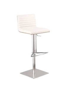 lot 25373 image: Armen Living Cafe Adjustable Barstool in White Faux Leather and Chrome Finish
