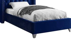 lot 47310 image: FootboardRails ONLY - No Headboard Meridian Furniture Aiden Collection Modern  Contemporary Velvet Upholstered, Solid Wood Frame, and Custom Chrome Legs, Twin, Navy
