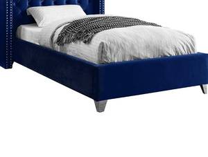 lot 47312 image: No Headboard Meridian Furniture Aiden Collection Modern  Contemporary Velvet Upholstered Bed, Solid Wood Frame, and Custom Chrome Legs, Twin, Navy