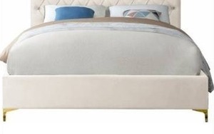 lot 47330 image: No Headboard Cruz Upholstered Platform Bed, Cream