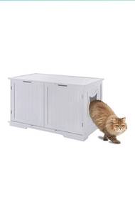 lot 47336 image: Sweet Barks X-Large Designer Cat Washroom Storage Bench Cat Litter Box Enclosure Furniture Box House with Table