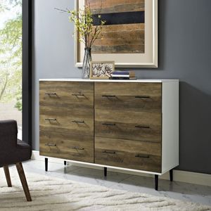 lot 47355 image: 36 H x 52 W x 16 L Modern Wood 6-Drawer Buffet - WhiteRustic Oak