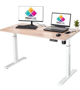 lot 47362 image: 55-Inch Electric Height Adjustable Sit and Stand Desk - Adjustable Desks for Home Office and Study Area - Standing Office Desk with Height Adjustment Controller and Grommets for Cable Management