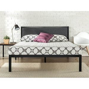 lot 47381 image: zinus 14 inch platform metal bed frame with upholstered headboard  mattress foundation  wood slat support, queen