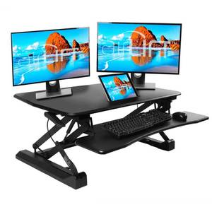 lot 47388 image: AIRLIFT Black 35.4 Height Adjustable Standing Desk Converter Workstation With Dual Monitor Riser and Keyboard Tray