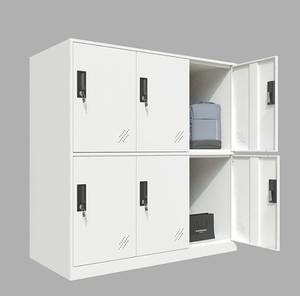 lot 47403 image: Brown &amp White 6 Door Metal Locker Cabinet - 39.3 H x 35.4 W x 15.75 D&nbsp&nbsp