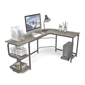 lot 47409 image: Teraves Reversible L Shaped Desk with Shelves Round Corner Computer Desk Gaming Table Workstation for Home Office (68.8 x 53 x 29.5)