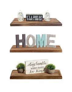 lot 25435 image: Mark One Home Goods 3 Tier Floating Shelf - Routed Edge (Dark Walnut, 3 Tier - 24, 20, 16 Length, 6 Width)