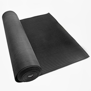 lot 47360 image: Rubber-Cal Composite-Rib Corrugated Rubber Floor Mats - 18 in x 4 ft x 15 ft Black Rubber Roll