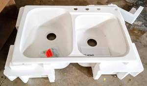 lot 47406 image: Swan Solid Surface Kitchen Sink (33 x 22) with 4 Faucet Holes