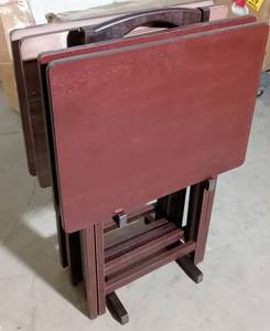 lot 47357 image: Set of four TV trays with stand - Brown