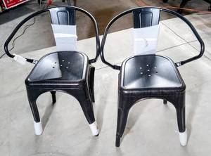 lot 47386 image: Two Flash Furniture Black-Antique Gold Metal Indoor-Outdoor Chair with Arms - ONE is Damaged (Bent Back Legs)