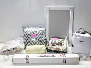 lot 99997 image: Lot of 9 Misc. Home Decor Items - Shower Rods, Accent Pillow, Curtain, Duvet Cover & More
