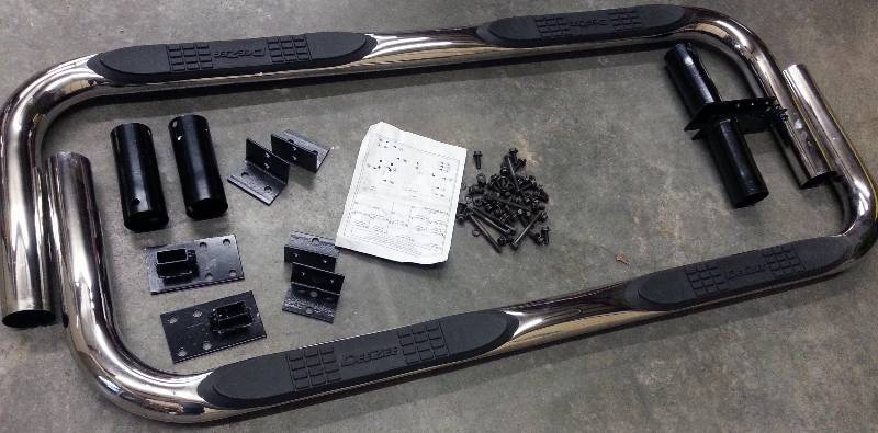 lot 1473 image: New pair Dee Zee with brackets and hardware for installation of the Stainless 3 tube step nerf pick up truck bars 65 overall length.