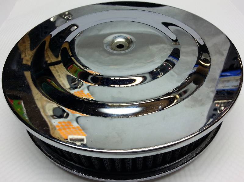lot 1500 image: Used K&N chrome top 8 diameter round air cleaner with the serviceable real K&N 2 element.