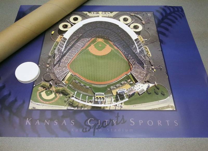 lot 9053 image: New Beautiful aerial photo poster the K Kauffman Stadium in 1992 KC Royals vs  on grass