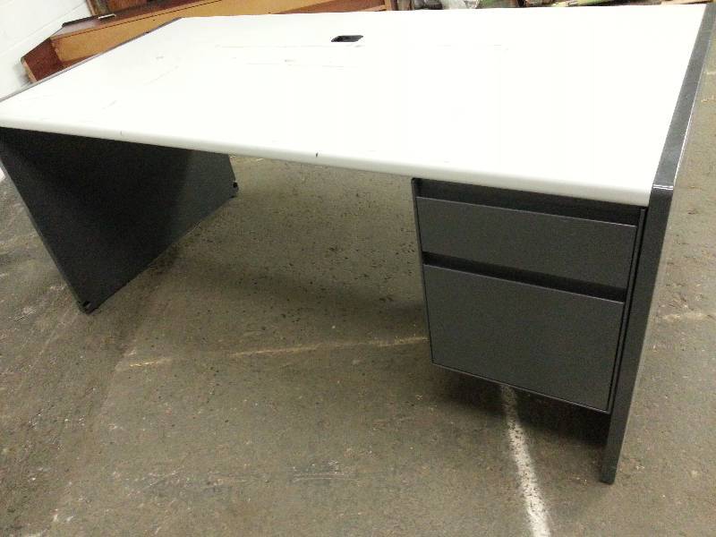 lot 1529 image: 70 wide X 35 deep and 30 off the ground All metal office work or shop bench desk with 2 steel HD drawers