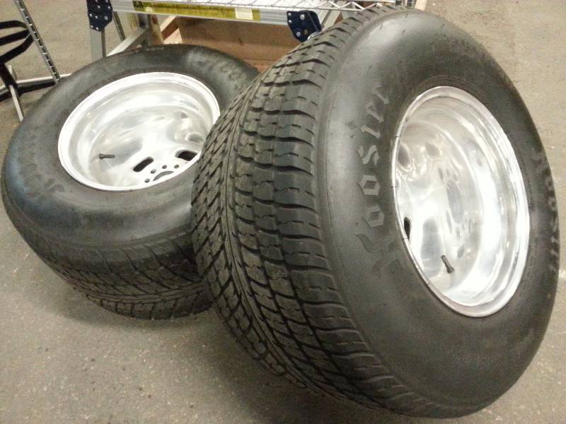 lot 1531 image: Less than 200 miles on this complete package with 15 X 15 Weld Rod Lite polished aluminum wheels that have the dual bolt patterns