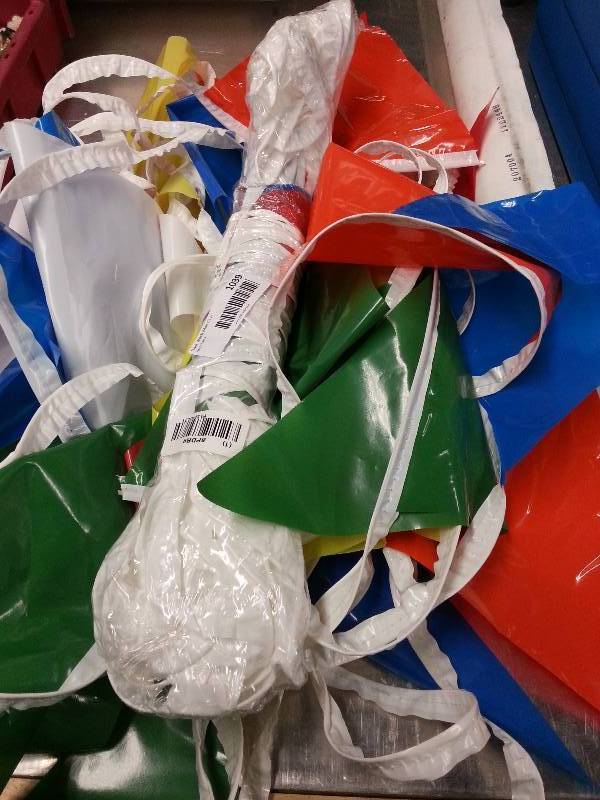 lot 9045 image: 100 feet of wild looking multi color plastic flags for your car lot or display