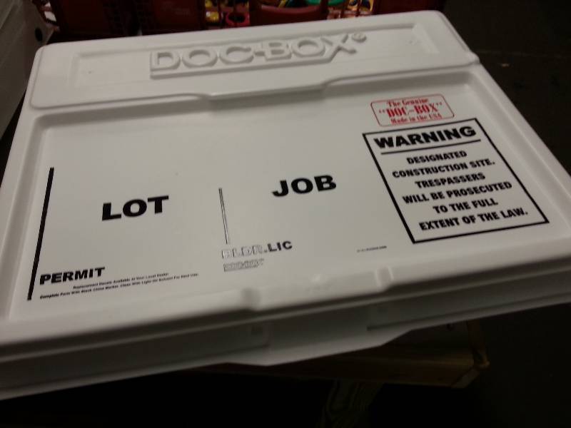 lot 1203 image: Sold by Home Depot as Doc Box for contractors 21 in. x 27 in. x 4 in. OutdoorIndoor Standard Permit Posting Unit