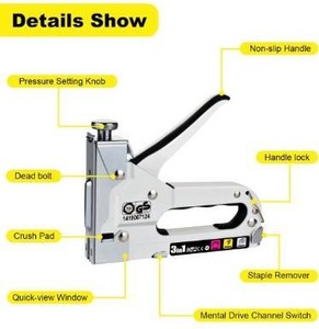 lot 23662 image: WETOLS Staple Gun, Heavy Duty Staple Gun, 3 in 1 Manual Nail Gun with 2400 Staples(D, U and T-Type), for Upholstery, Material Repair, Carpentry, Decoration, Furniture, DIY - DY808