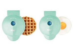 lot 23716 image: Dash Dmsw002aq Mini Maker Grill Griddle  Waffle Iron 2 Pack Aqua