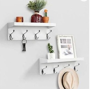 lot 23721 image: AHDECOR Entryway Floating Wall Mounted Coat Rack, Storage Hanging Shelf
