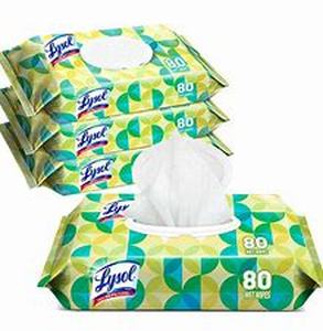 lot 23628 image: 4-Pack Lysol Disinfecting Wet Wipes Portable Sanitizing 80 Ct Flat Packs Brighter Horizon