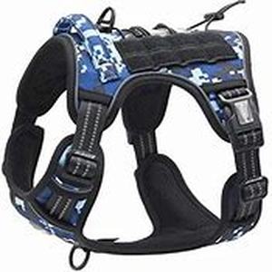 lot 23673 image: Auroth Tactical Dog Training Harness No Pulling Front Clip Leash Adhesion Reflective K9 Pet Working Vest Easy Control for Medium Dogs Blue Camo