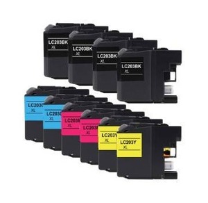 lot 23774 image: Brother Compatible LC203  LC-203 XL (Combo Pack of 10) High Yield Ink cartridge 4 Black  2 Cyan  2 Magenta  2 Yellow