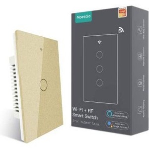lot 23784 image: MoesGo WiFi Smart Wall Light Switch with Single Pole or Multi-Control Association(3 Way), Relay Status Optional,Work with Smart LifeTuya App,RF433 Remote Control,Alexa and Google Home Gold(1 Gang)