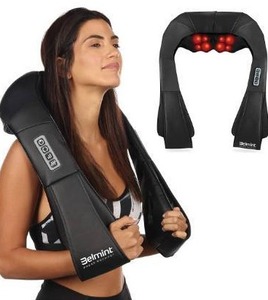 lot 23788 image: Deep Kneading Neck Massager with Heat - Shiatsu Neck Back and Shoulder Massager for Home Office Use Corded Electric (Black & Brown)