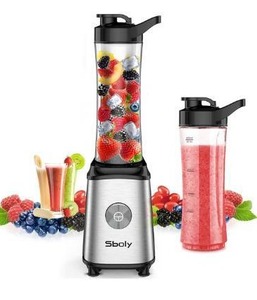 lot 23816 image: Sboly Personal Blender, Single Serve Blender for Smoothies and Shakes, Small Juice Blender with 2 Tritan BPA-Free 20Oz Blender Cups and Cleaning Brush, 300W