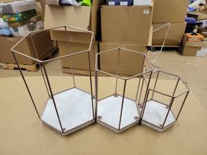 lot 23911 image: Decorative Hexagonal Metal and Wood Stands