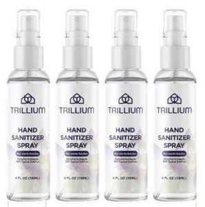 lot 23956 image: Trillium USA Made Liquid Hand Sanitizer Spray with 80% Alcohol, 4 Fl Oz (Pack of 4)