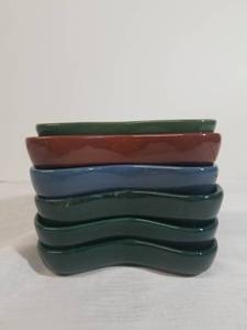 lot 2075 image: Lot of Six Small Ceramic Water or Food Bowls. Assorted Colors. Stackable